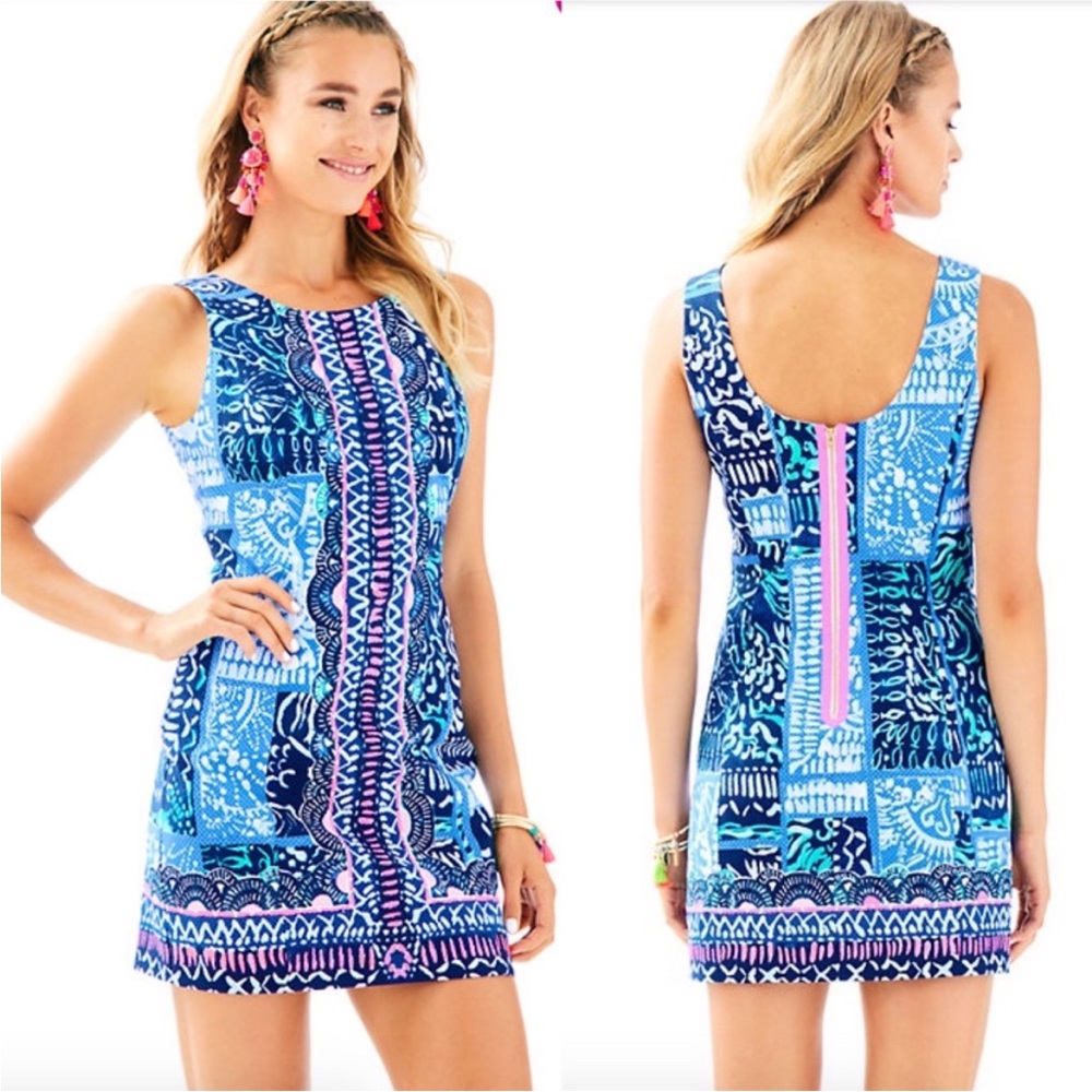Lilly Pulitzer Mila Shift Sleeveless Dress Deep Indigo Leied Back Blue Size 2